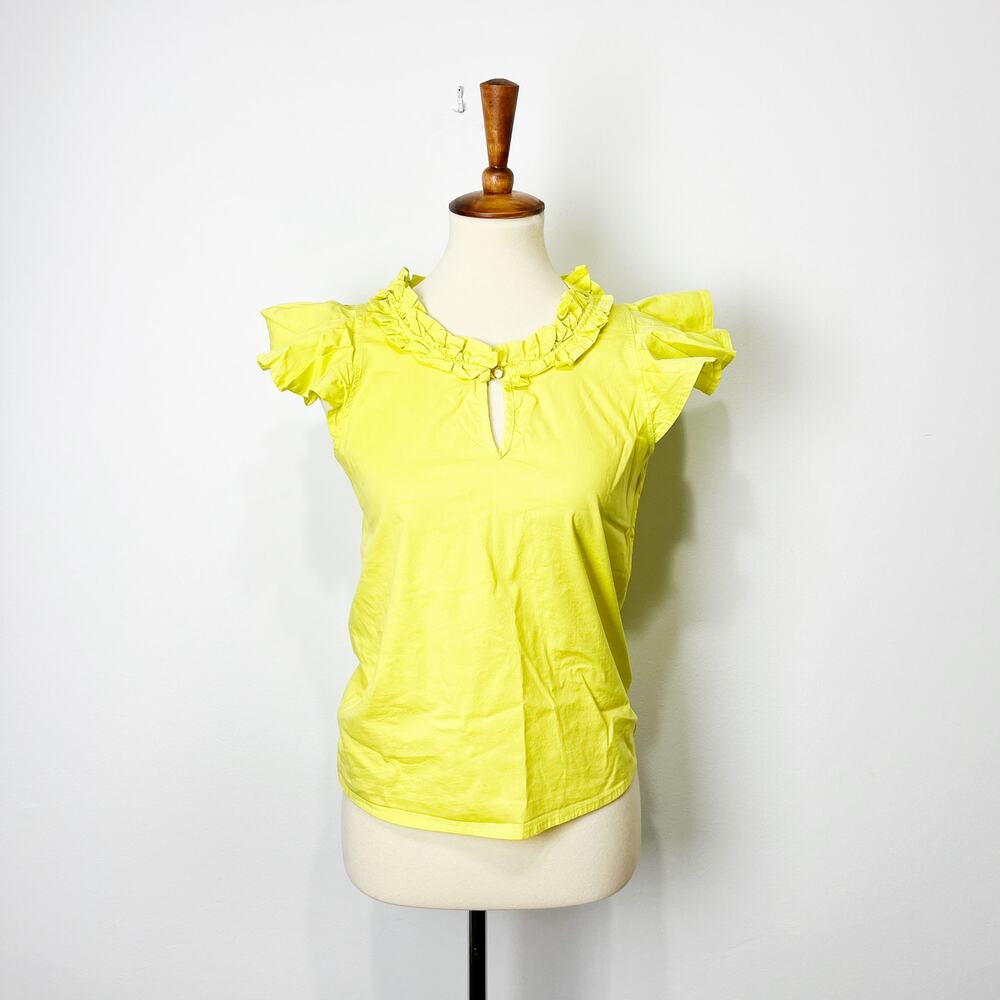 Never A Wallflower  yellow top ruffle shoulder 100% cotton Size XS